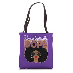 unapologetically dope black pride afro american purple tote bag