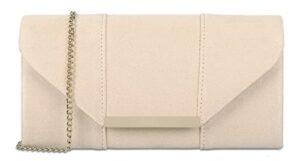 dexmay women faux suede envelope clutch purse evening velvet handbag foldover shoulder crossbody bag nude