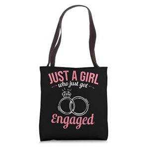just a girl who just got engaged couple fiancee engagement tote bag