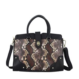 shop lc women black & brown snake skin print leather convertible tote bag with zipper closure detachable strap handbag