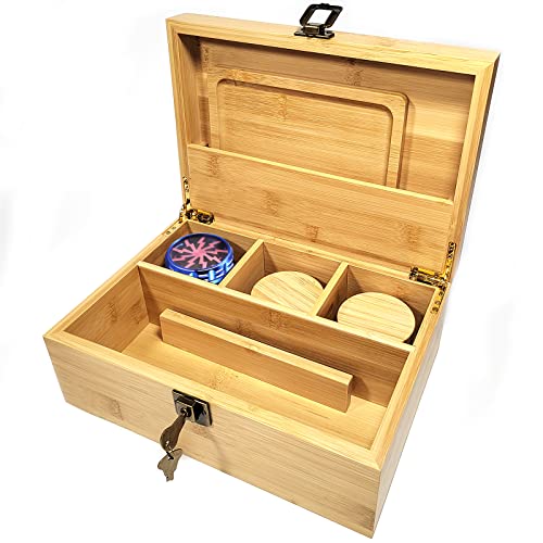 IFMOUKMI Large Bamboo Storage Box Set with Lock Kitchen Spice Organizer with Reasonable Space Layout and All Accessories to Meet Storage Needs