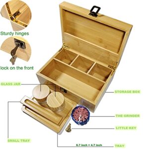 IFMOUKMI Large Bamboo Storage Box Set with Lock Kitchen Spice Organizer with Reasonable Space Layout and All Accessories to Meet Storage Needs