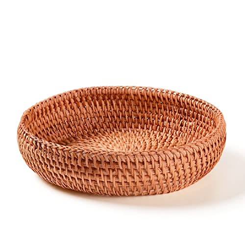 Small Round Key Bowl Woven Key Basket for Entryway Table Wicker Storage Basket for Remote Control, Wallet, Cell Phone, Catch All Bowl Tray for Small Item Display Basket for Candy Cracker and More