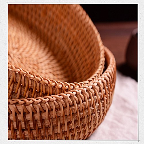 Small Round Key Bowl Woven Key Basket for Entryway Table Wicker Storage Basket for Remote Control, Wallet, Cell Phone, Catch All Bowl Tray for Small Item Display Basket for Candy Cracker and More