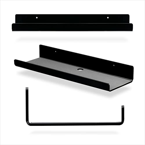 BRAINWAVZ 2-Pack 15" Floating Acrylic Wall Shelf for Speakers, Books, Decor, Plants, Cameras, Photos, Kitchen, Bathroom, Routers & More Universal Small Holder Shelves (Black)