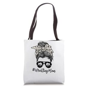 bleached life wrestling mom leopard messy bun glasses tote bag