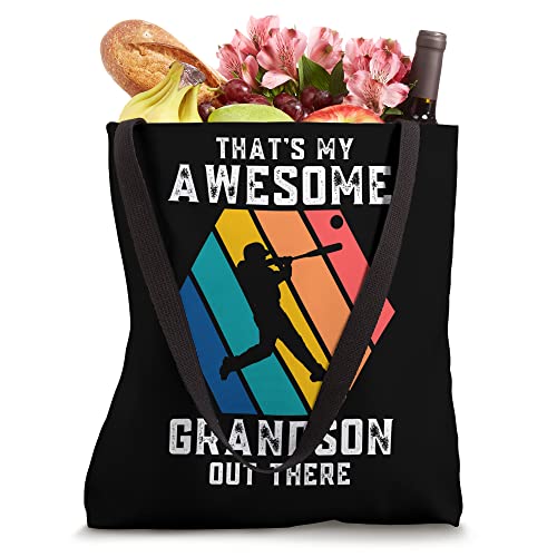 Vintage That's My Awesome Grandson Out There Baseball Lovers Tote Bag