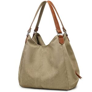 shaelyka women’s multi-pocket shoulder bag, fashion large canvas hobo bag, brown