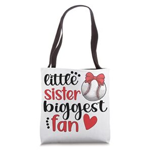 little sister biggest fan baseball sister baseball sis tote bag