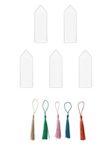 sowaka 5 sheets bookmark sleeves with 5 pcs colorful tassels plastic clear book markers cover holder with hole photo booth sleeve for diy crafting christmas valentine’s day parties supplies (20 x 5.8)