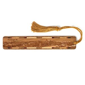 Pittsburgh, Pennsylvania Skyline - Engraved Wooden Bookmark with Tassel - Made in USA - Also Available Personalized
