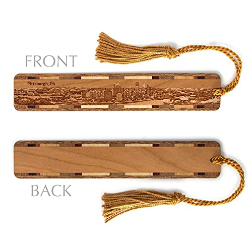 Pittsburgh, Pennsylvania Skyline - Engraved Wooden Bookmark with Tassel - Made in USA - Also Available Personalized