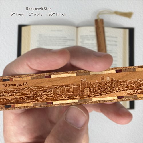 Pittsburgh, Pennsylvania Skyline - Engraved Wooden Bookmark with Tassel - Made in USA - Also Available Personalized