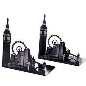 sipliv bookends steel universal economy holder stand book rack desk bookend, ferris wheel city, 1 pair(black)