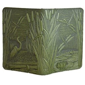 Oberon Design Dragonfly Pond Pocket Notebook Cover, Fits Many 5.5 x 3.5 Inch Notebooks, Embossed Genuine Leather, Fern Color, Made in the USA