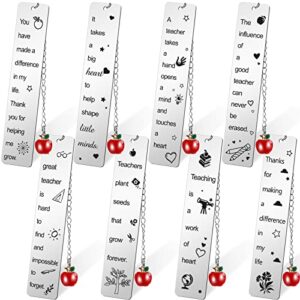 8 pcs teacher appreciation gift from students teacher bookmark with apple pendant thank you metal appreciation bookmark graduation season gift for teachers of high school college elementary