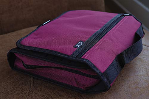 Tri-Fold Bible Cover, Bible Study Organizer, Velcro Closure, Nylon, Cranberry/Black, Extra Large