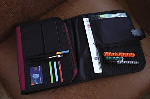 Tri-Fold Bible Cover, Bible Study Organizer, Velcro Closure, Nylon, Cranberry/Black, Extra Large