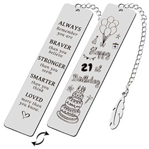 happy 21st birthday stainless steel reading bookmarks, double sided engrave inspirational bookmarks for book lovers, girls, boys, students, teens 21 years old birthday graduation christmas gifts