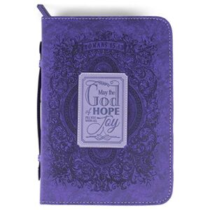 hope fill with joy purple paisley 10 x 7 vegan leather zippered bible cover with handle, large