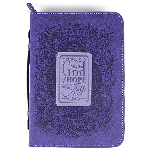 Hope Fill with Joy Purple Paisley 10 x 7 Vegan Leather Zippered Bible Cover with Handle, Large