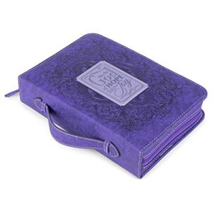 Hope Fill with Joy Purple Paisley 10 x 7 Vegan Leather Zippered Bible Cover with Handle, Large