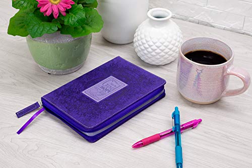 Hope Fill with Joy Purple Paisley 10 x 7 Vegan Leather Zippered Bible Cover with Handle, Large