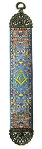 square & compass blue tapestry masonic bookmark – [9” x 2”]