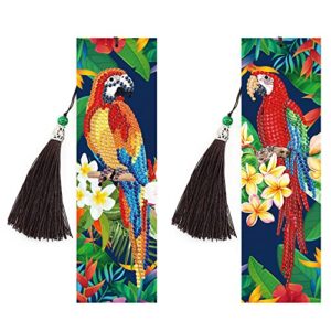 flower parrot diamond painting bookmark – pigpigboss 2 pieces bookmark diamond painting by numbers for adult colorful parrot diamond painting bookmark art for kid book decor (21 x 6 cm)