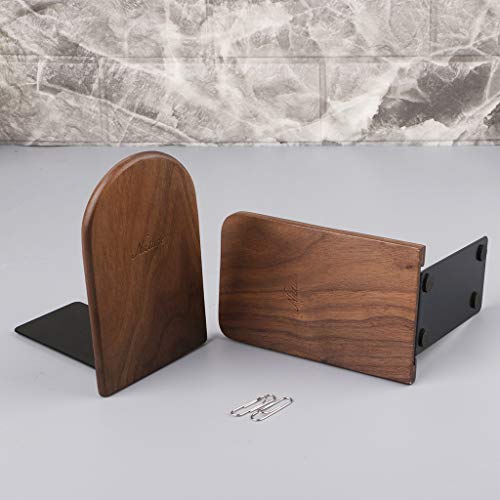 tegongse 1Ps Book Ends, Walnut Wood Bookends, Non-Skid Bookend Supports, Book Stopper for Books/Movies/CDs/Video Games