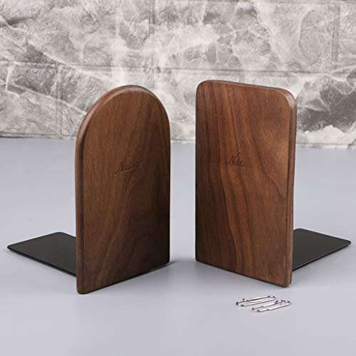 tegongse 1Ps Book Ends, Walnut Wood Bookends, Non-Skid Bookend Supports, Book Stopper for Books/Movies/CDs/Video Games