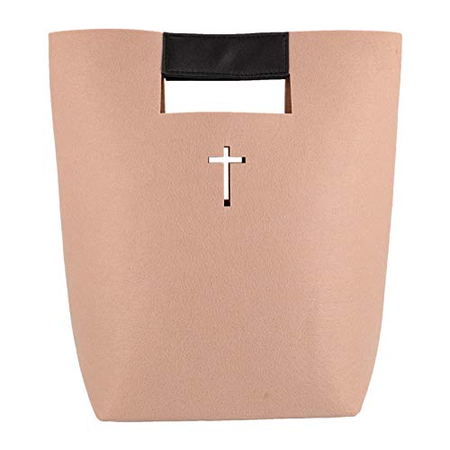 TOYANDONA Bible Carrying Case Felt Bible Bag Hollowed Cross Christian Church Bible Tote Bag Cover Handbag for Bible Study Case Work School Travel Shopping Beige