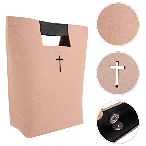 TOYANDONA Bible Carrying Case Felt Bible Bag Hollowed Cross Christian Church Bible Tote Bag Cover Handbag for Bible Study Case Work School Travel Shopping Beige