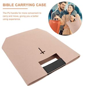 TOYANDONA Bible Carrying Case Felt Bible Bag Hollowed Cross Christian Church Bible Tote Bag Cover Handbag for Bible Study Case Work School Travel Shopping Beige