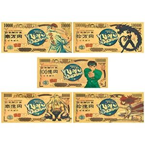 YJacuing Anime Yu Yu Hakusho Gold Coated Banknote, Limited Edition Collectible Bill Bookmark (5 PCS Collection)