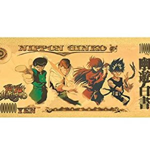 YJacuing Anime Yu Yu Hakusho Gold Coated Banknote, Limited Edition Collectible Bill Bookmark (5 PCS Collection)