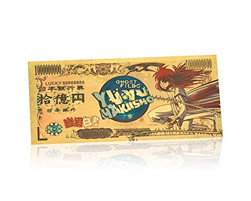 YJacuing Anime Yu Yu Hakusho Gold Coated Banknote, Limited Edition Collectible Bill Bookmark (5 PCS Collection)