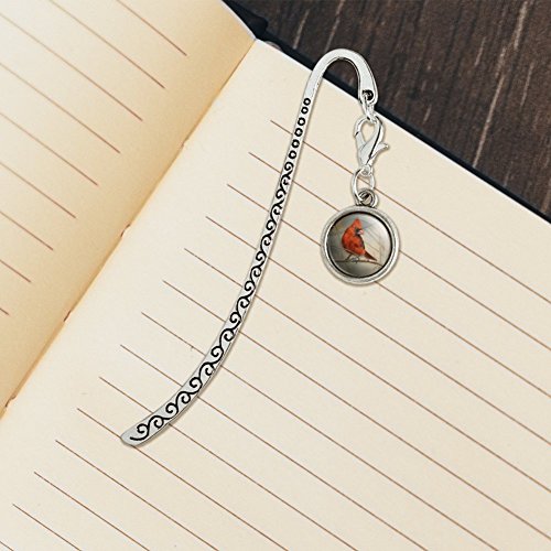 Cardinal Red Bird on Tree Branch Metal Bookmark Page Marker with Charm