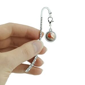 Cardinal Red Bird on Tree Branch Metal Bookmark Page Marker with Charm