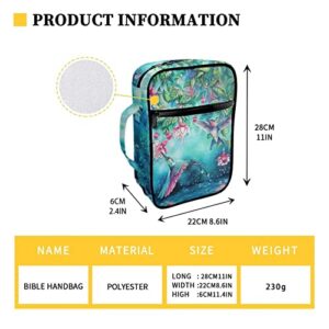 BYCHECAR Hummingbird Bible Covers Teen Girls Bible Bags for Women Flower Scripture Carrying Case with Handle Pockets，Bible Book Carrying Case Tote Purse