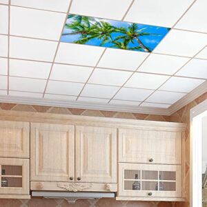 Fluorescent Light Covers for Classroom Office - Eliminate Harsh Glare Causing Eyestrain and Headaches. School-Office-Indoor Ceiling Lamp DecorationCoconut Palm Tree Blue Sky