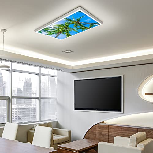 Fluorescent Light Covers for Classroom Office - Eliminate Harsh Glare Causing Eyestrain and Headaches. School-Office-Indoor Ceiling Lamp DecorationCoconut Palm Tree Blue Sky