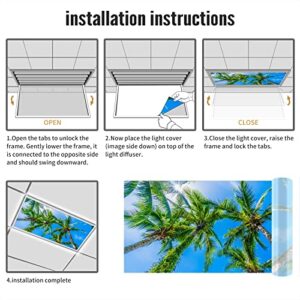 Fluorescent Light Covers for Classroom Office - Eliminate Harsh Glare Causing Eyestrain and Headaches. School-Office-Indoor Ceiling Lamp DecorationCoconut Palm Tree Blue Sky