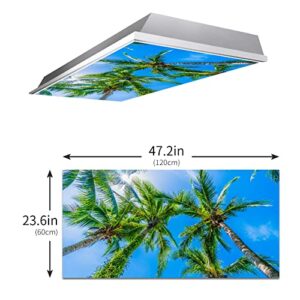 Fluorescent Light Covers for Classroom Office - Eliminate Harsh Glare Causing Eyestrain and Headaches. School-Office-Indoor Ceiling Lamp DecorationCoconut Palm Tree Blue Sky