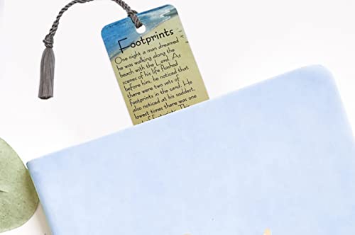 Footprints in The Sand Bookmark - with Gray Tassel| 10 Footprints Poem Bookmark, 1 Pocket Size Motivational Card | Inspirational Christian Cardstock Prayer Bookmarks Set for Bible Study, Book, Journal