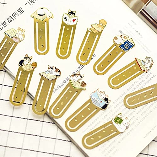 1 PC Cute Animal Paper Bookmarks,Pottering Cat Cartoon Cat Anime Reading Marker Metal Bookmark Theme Page Marks Stationery Bookmarks(Music cat)