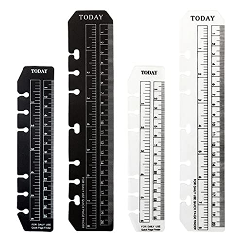 4 Pcs A5 A6 Page Marker Plastic Binder Ruler Bookmark Divider Ruler Page Finder for A5 A6 Size 6-Hole Binder Notebook (Clear and Black)