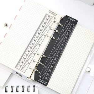 4 Pcs A5 A6 Page Marker Plastic Binder Ruler Bookmark Divider Ruler Page Finder for A5 A6 Size 6-Hole Binder Notebook (Clear and Black)