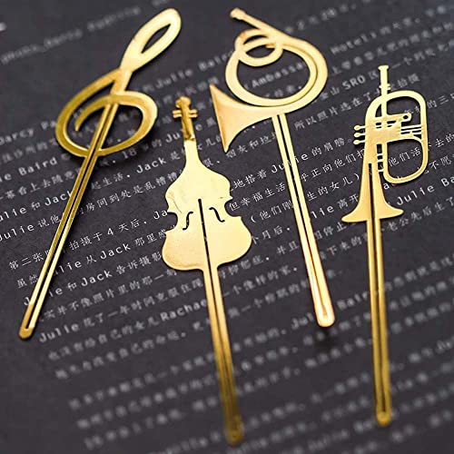 Musical Instruments Bookmark 1PC Cute Gold Musical Instruments Metal Book Markers Bookmark Books Mark Paper Clips Office School Supplies(Musical Note)