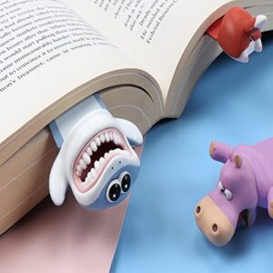 3 Pieces+ Gift 3D Animal Bookmarks for Kids and Students, Cute, Funny, Wacky, and Sturdy, Kawaii Stereo Cartoon Bookmarks -Hippo, Shark, Kitten , and Stick Markers for Notes